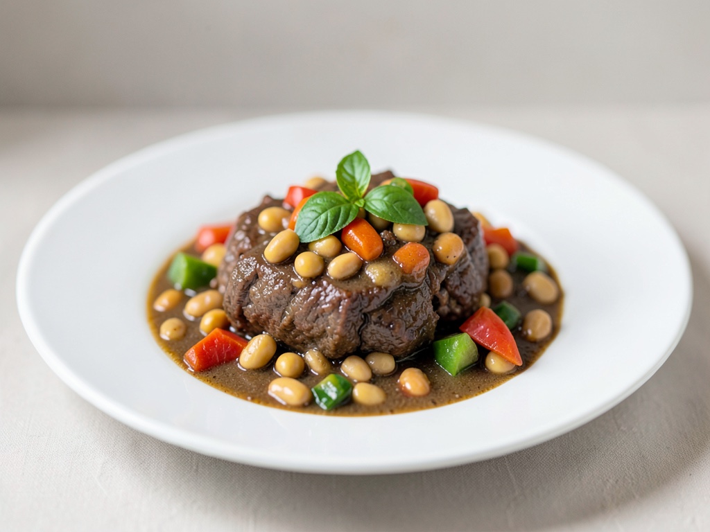 Stufato saporito di manzo con fagioli e verdure