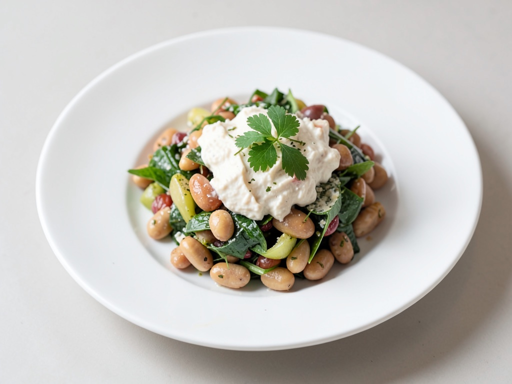 Insalata di fagioli borlotti con formaggio di capra fresco