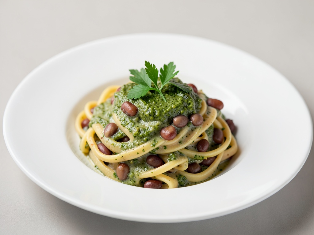 Pasta cremosa con fagioli e pesto fatto in casa