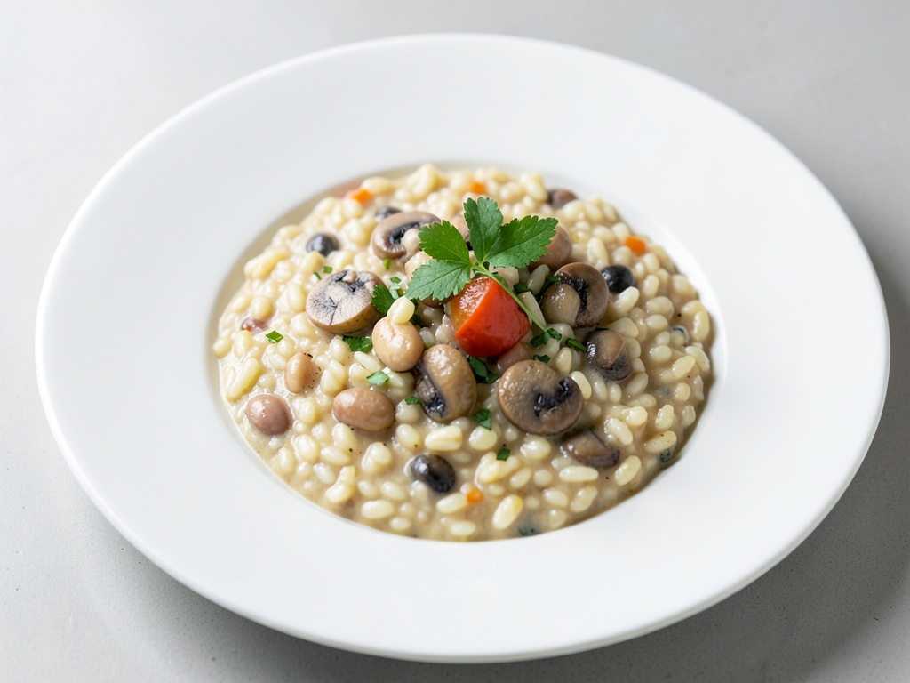 Risotto cremoso con fagioli e funghi