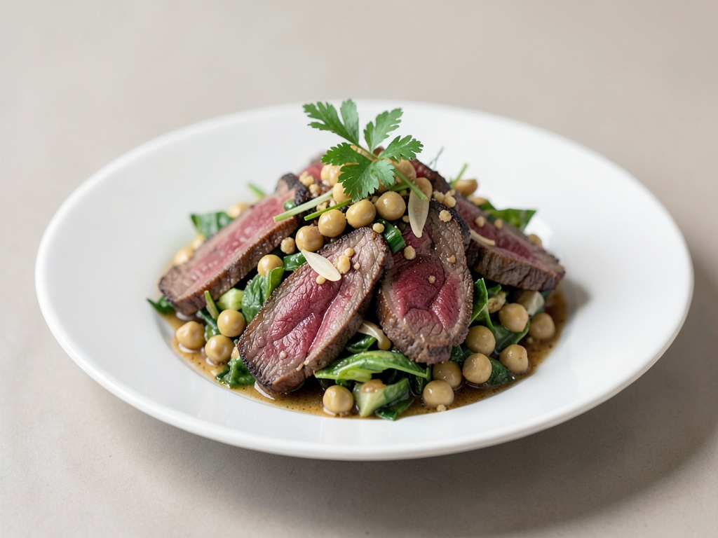 Insalata di fagioli con strisce di bistecca
