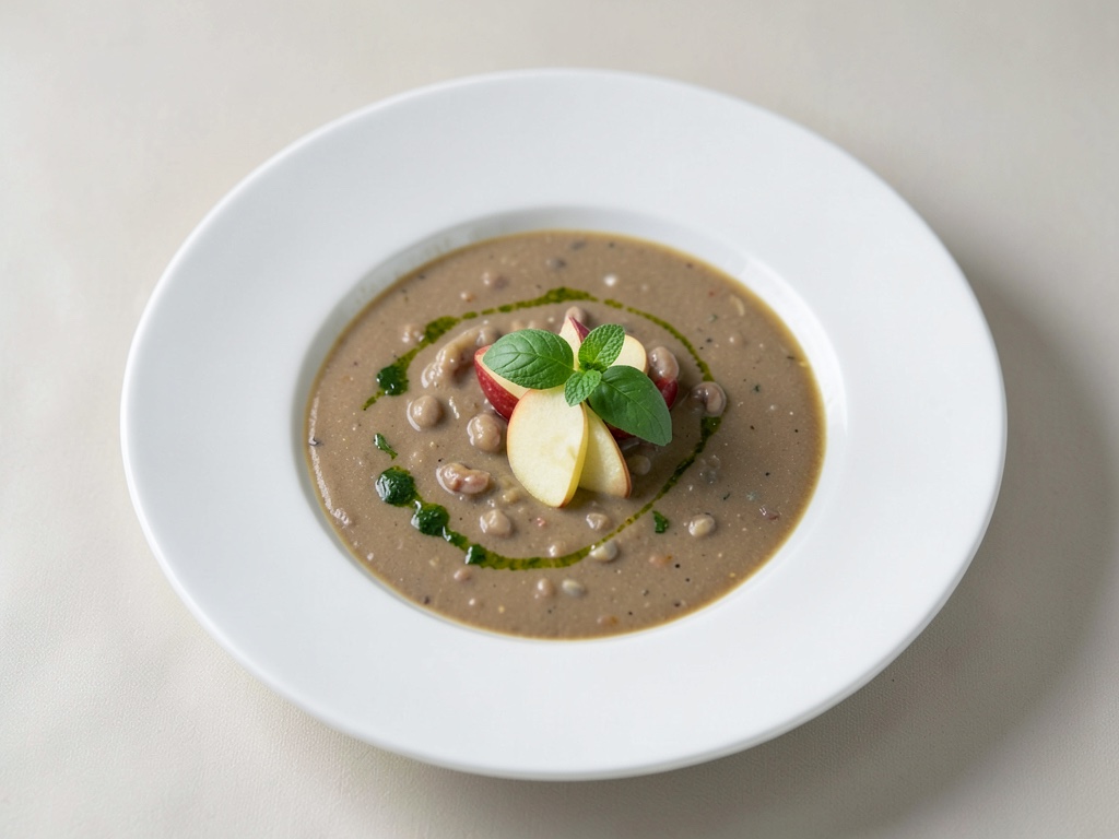 Sopa caliente de judías verdes con manzana y Cabanossi