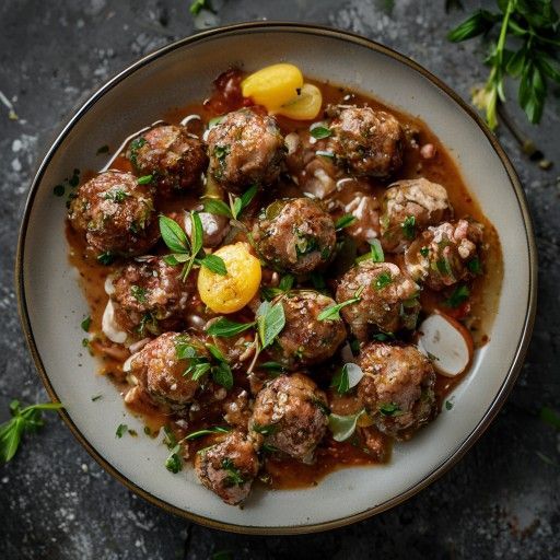 Polpette di carne alle erbe in un ricco ragù di fagioli