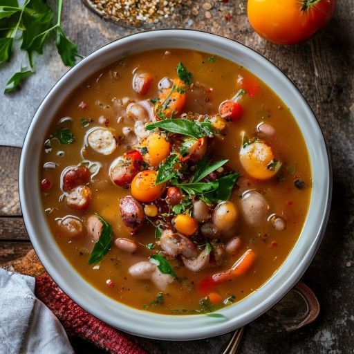 Zuppa classica spagnola di fagioli e salsiccia