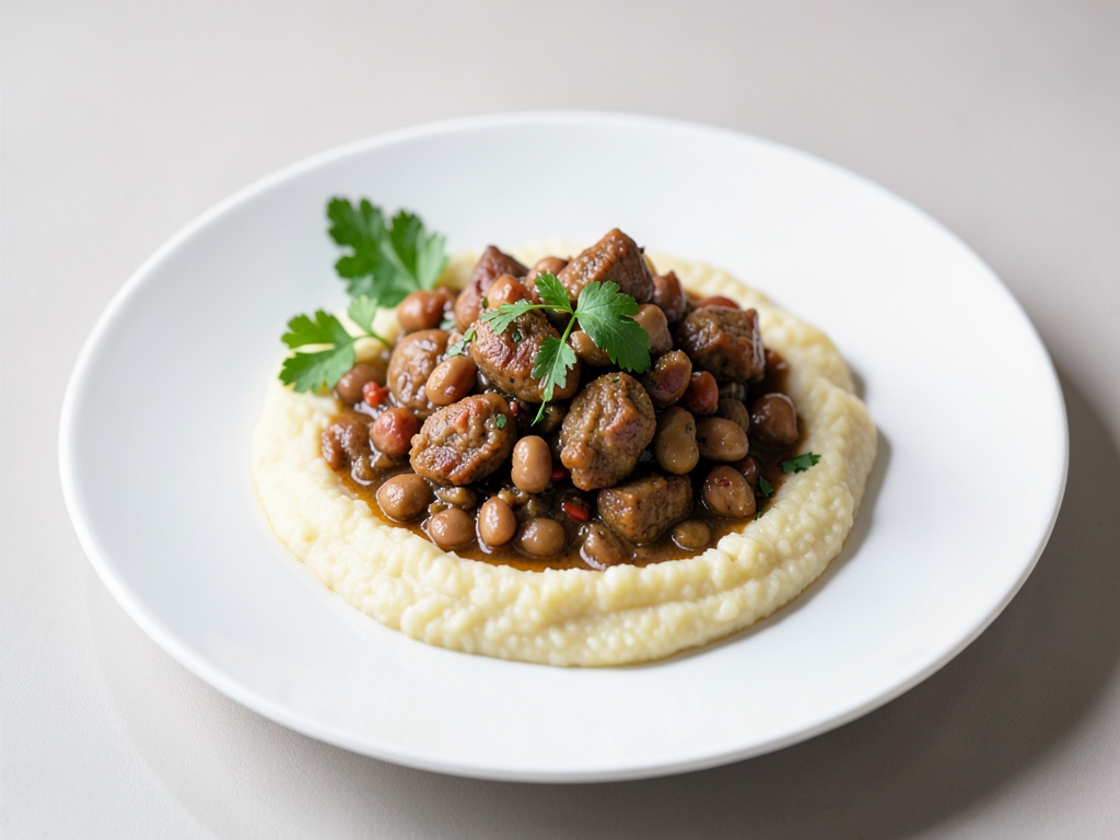 Ragoût de haricots borlotti et saucisses onctueux à la polenta