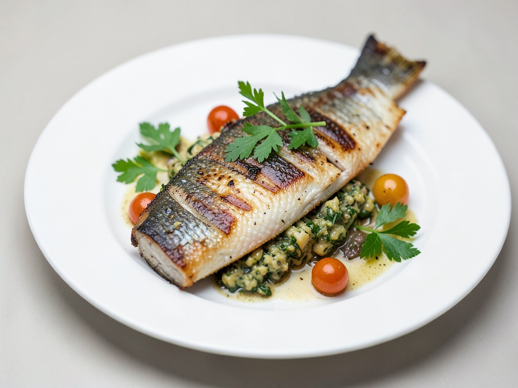 Branzino alla griglia a carbone con ripieno alle erbe