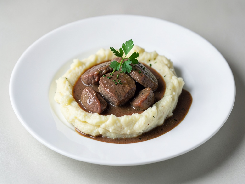 Tenero gulasch di manzo con purè di patate cremoso