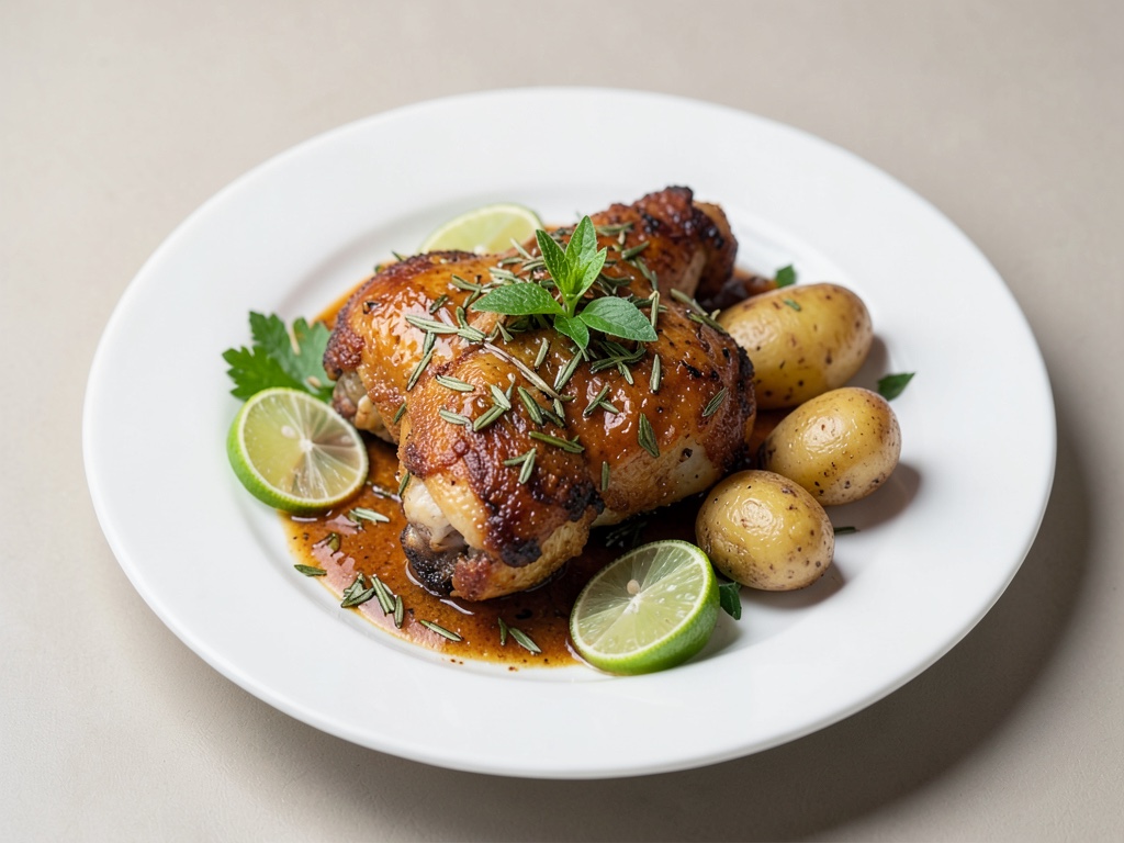 Pollo croccante con marinata al lime e rosmarino e patate al forno