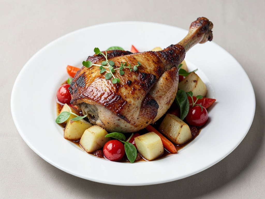 Pollo croccante con bietola succosa e cubetti di patata