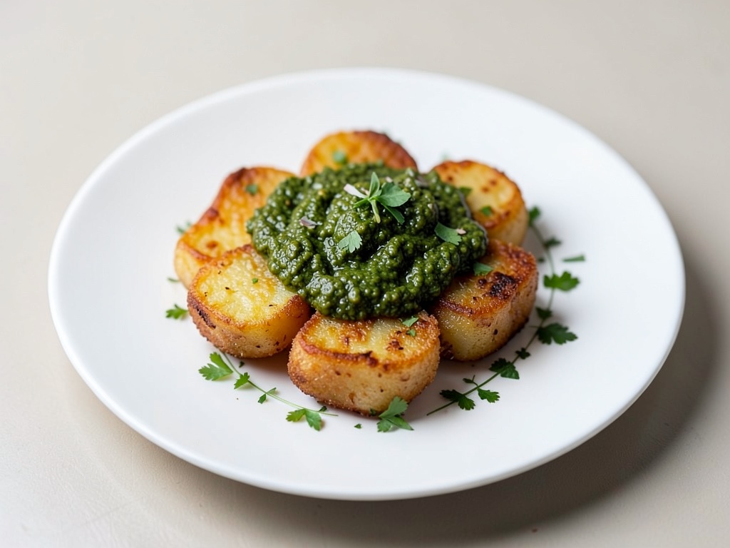 Patate croccanti con salsa verde harissa fresca