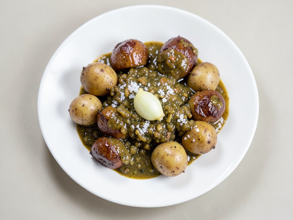 Pommes de terre croustillantes en sauce crémeuse au vin et aux oignons