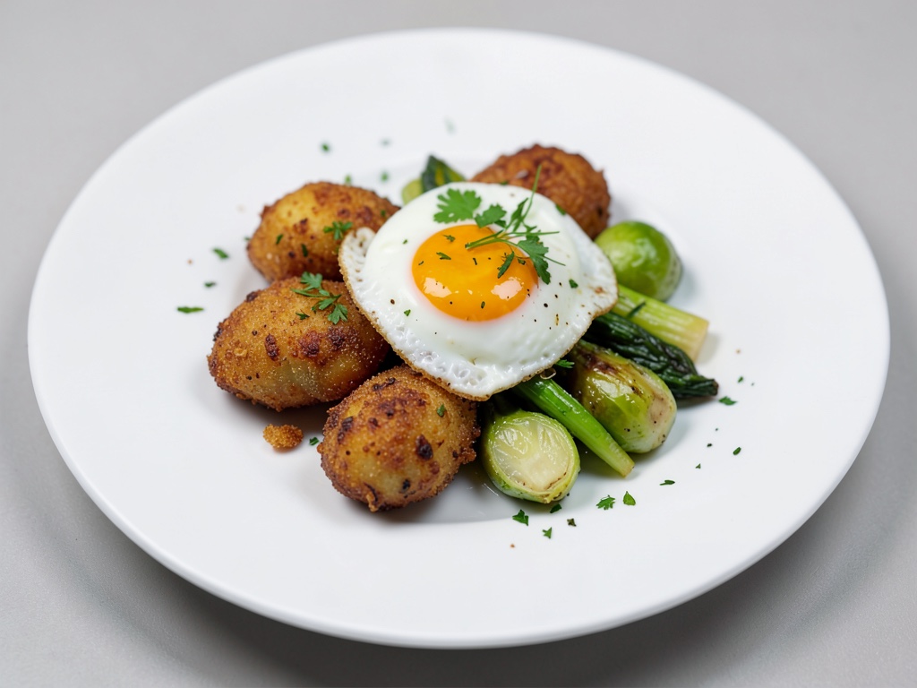 Patate croccanti con uovo al tegamino e cavolo di Bruxelles