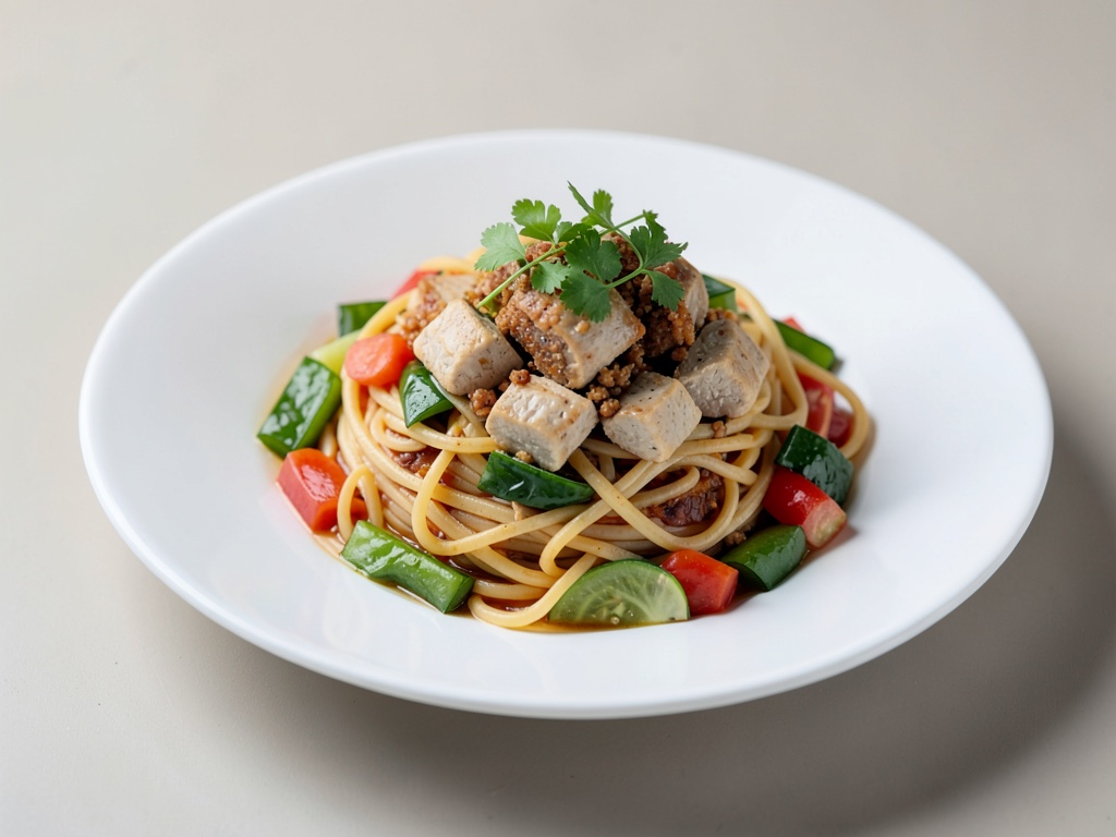Fettuccine di riso con tofu e verdure fresche