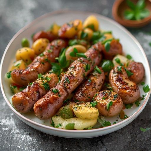 Saucisses de Francfort croustillantes sur une crème de pois au wasabi piquant