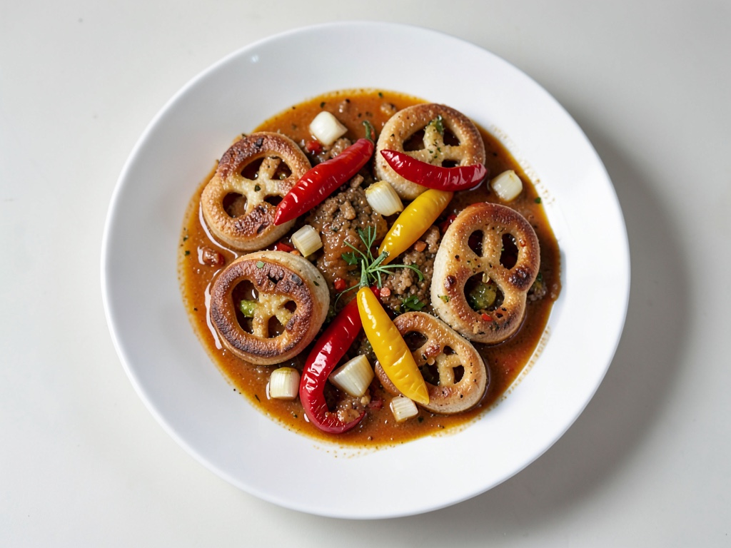 Padella di peperoni con pezzi di pretzel