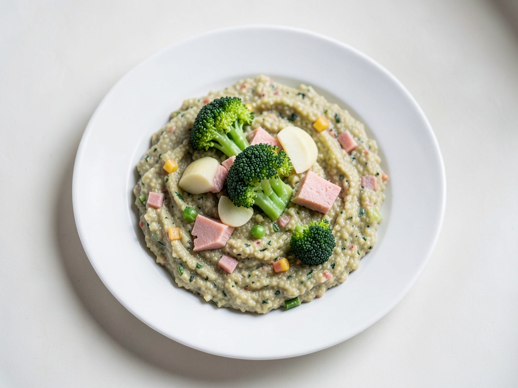 Purea cremosa di salmone, broccoli e patate