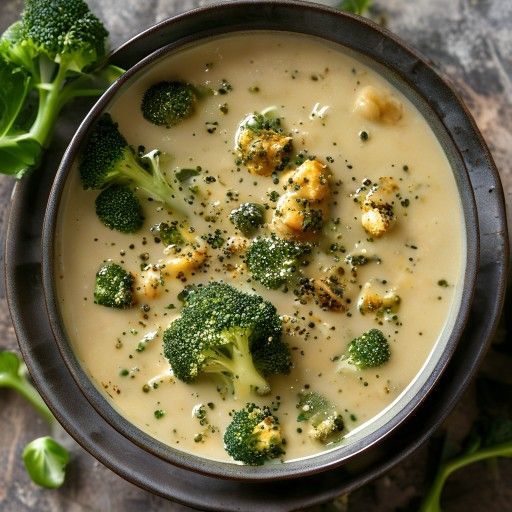 Sopa cremosa de brócoli y almendras