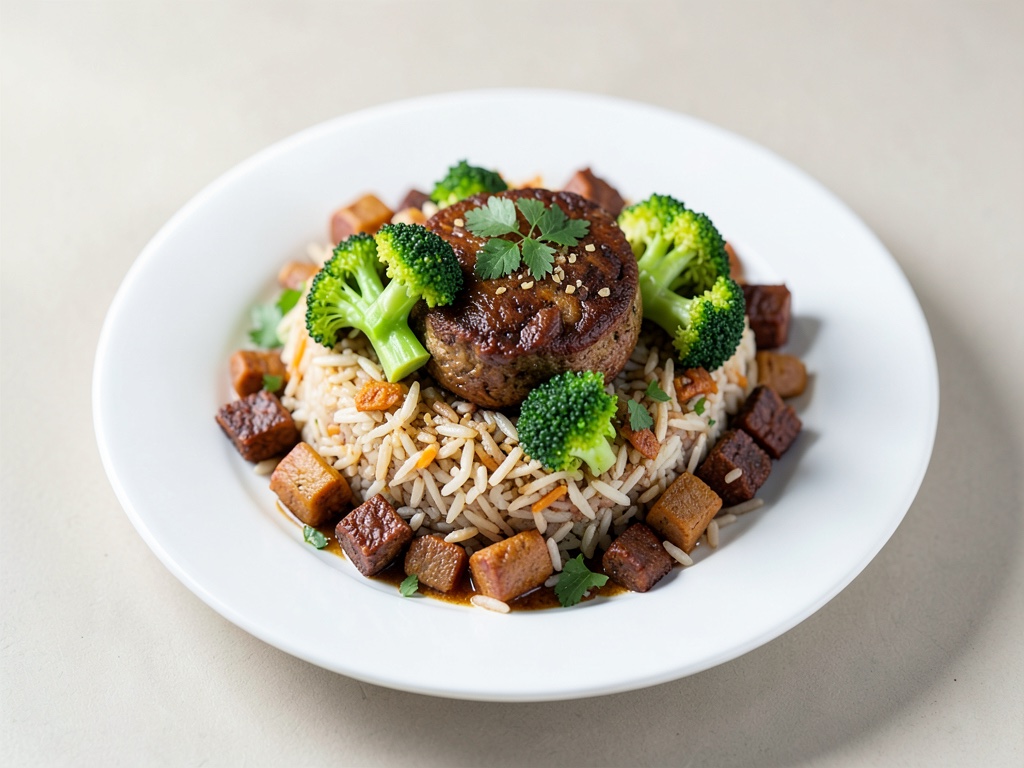 Wok con riso, broccoli e tempeh