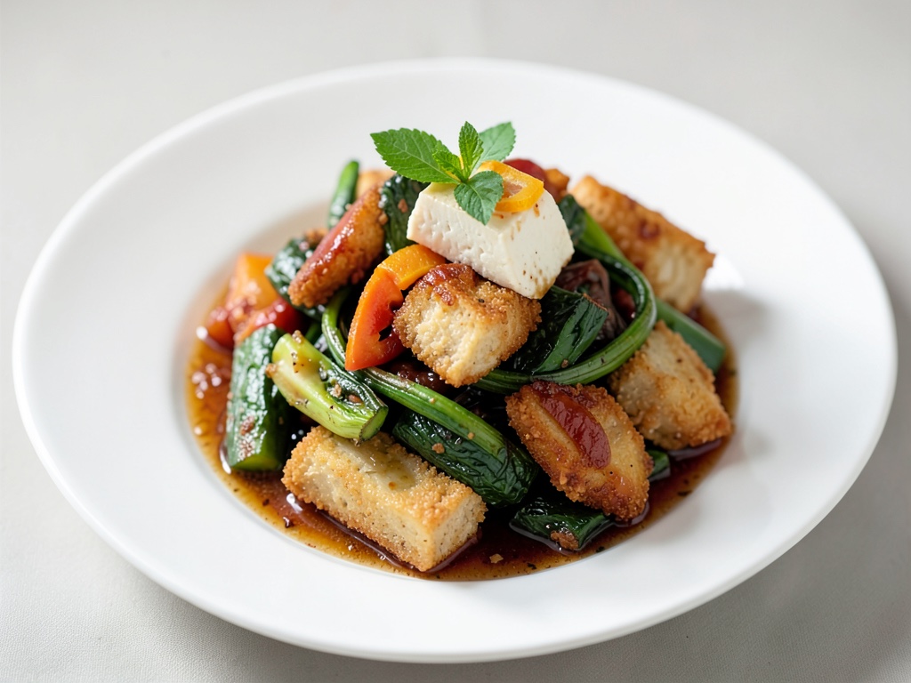 Verdure croccanti al wok con tofu e aroma d'arancia