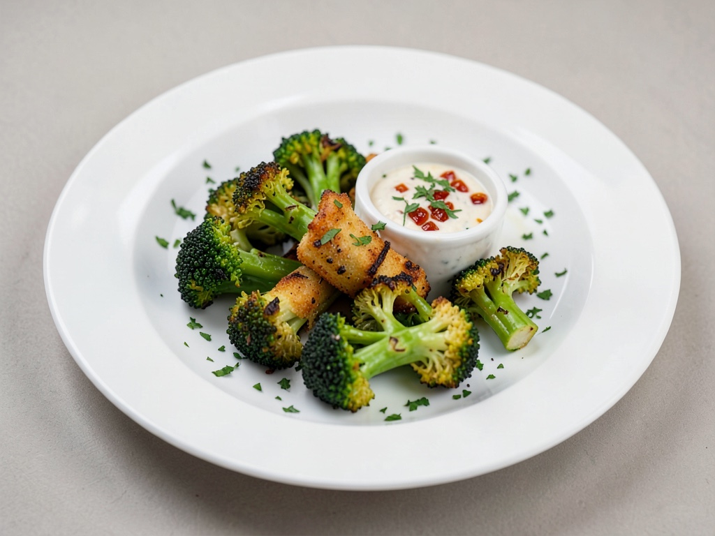 Broccoli croccante alla griglia con salsa piccante all'aglio