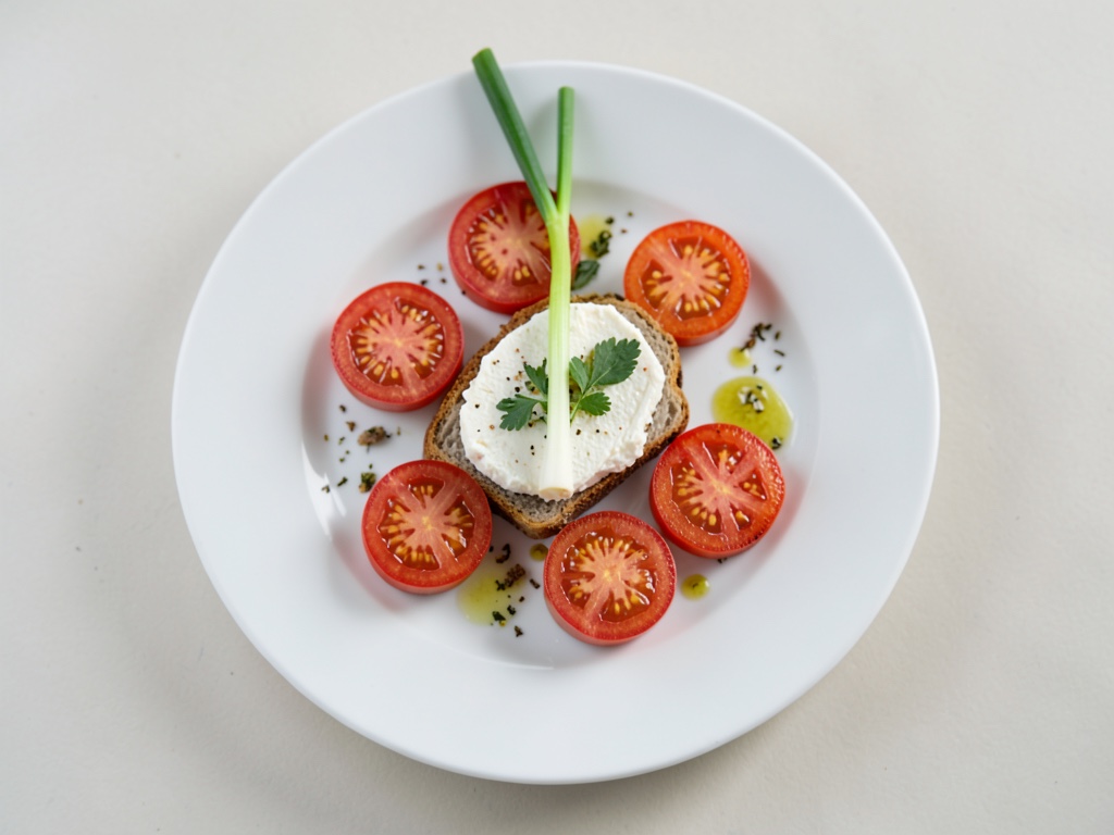 Pane al formaggio fresco e pomodoro con condimento al limone e cipolla