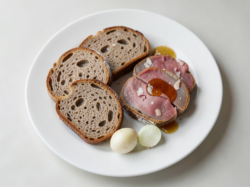 Croûtes de pain complet au hareng mielleux croustillant avec chips d'oignon