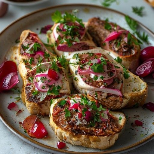 Rotelle di arrosto di vitello sul pane con crema di barbabietola rossa e rafano