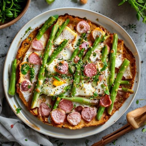 Torta al forno di asparti, prosciutto e pane