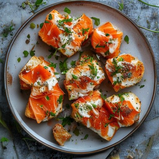 Latas de pan con salmón y crema de queso crema