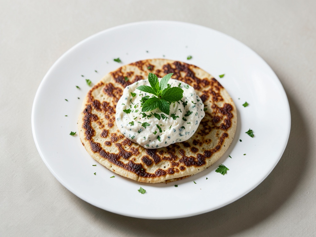 Pane piadina croccante con dip di formaggio fresco alle erbe