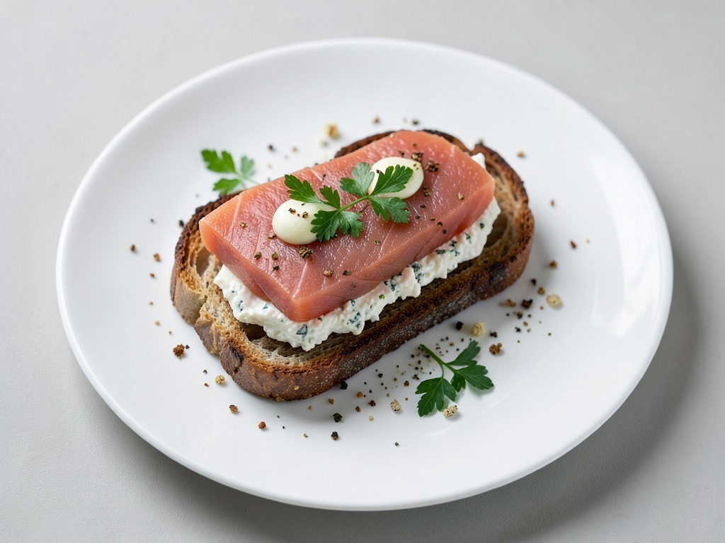 Toast di uova strapazzate, salmone e formaggio di capra