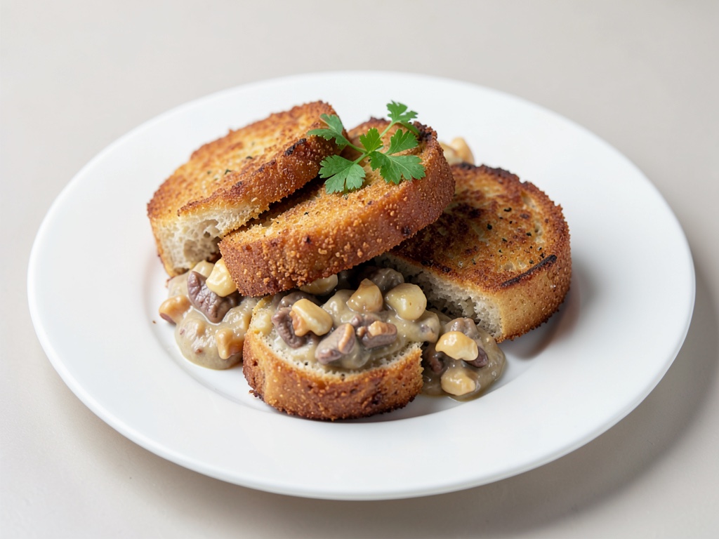Crujientes tostadas de pan con relleno cremoso de hígado y nuez