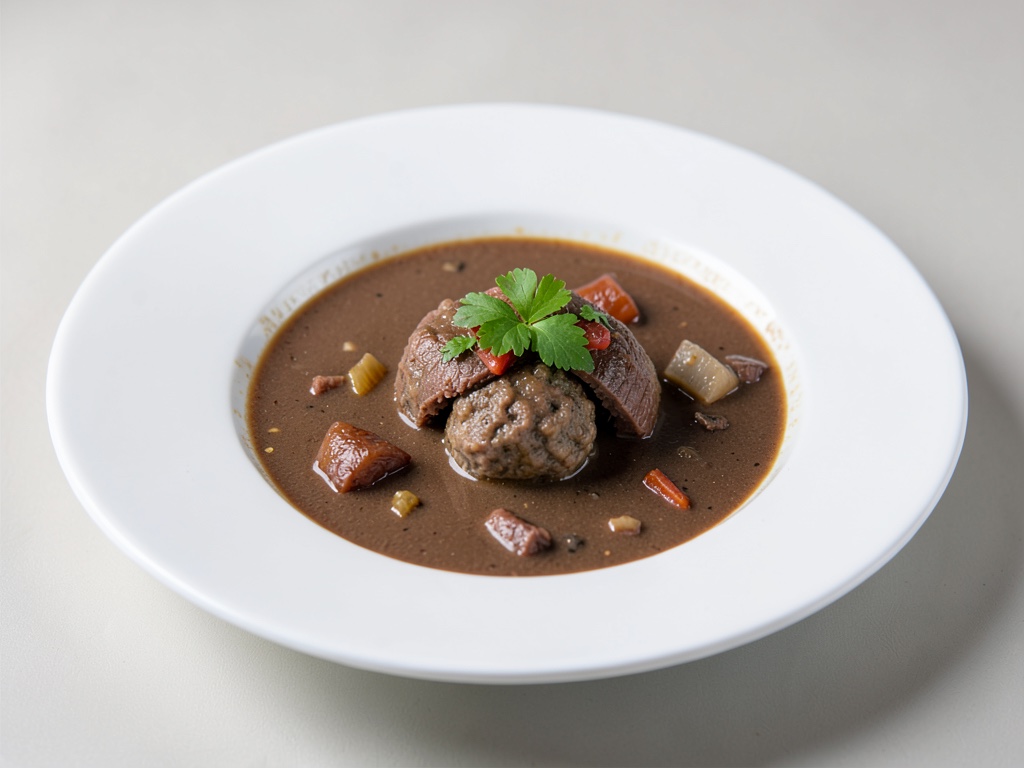 Zuppa di vitello con polpette di carne tenere