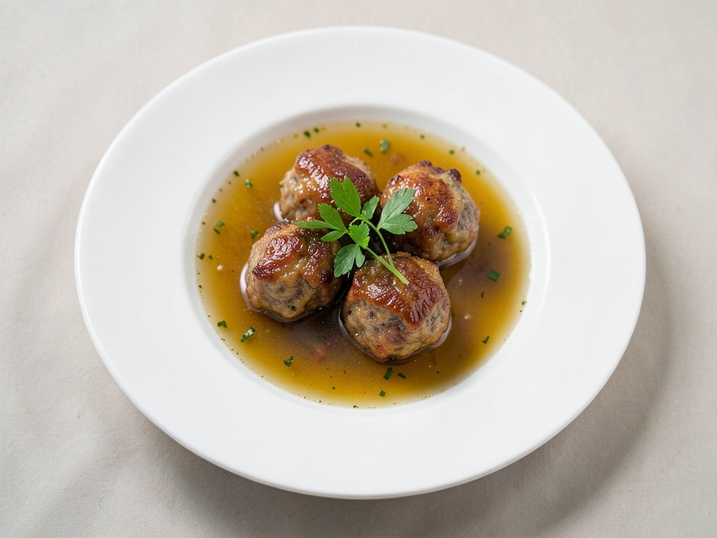 Polpette di pane croccanti al bacon in brodo caldo