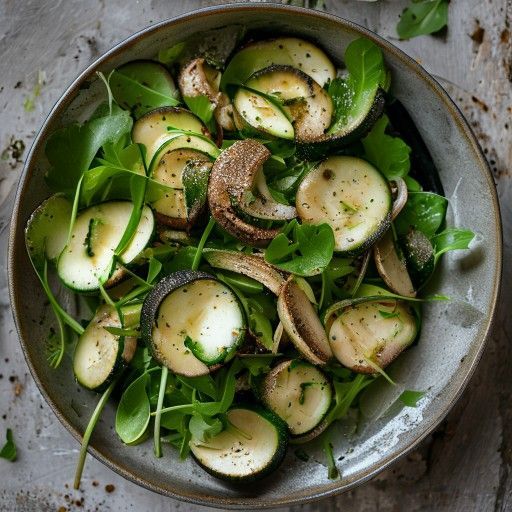 Insalata di crescione con funghi e zucchine fritti