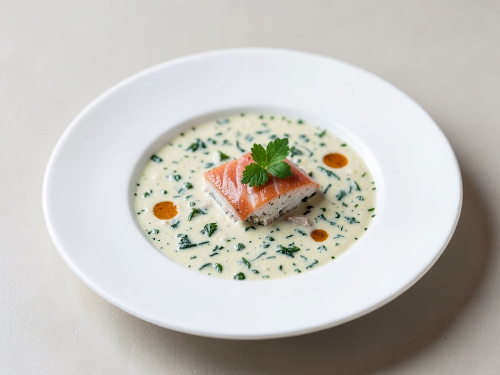 Zuppa cremosa di crescione con trota affumicata