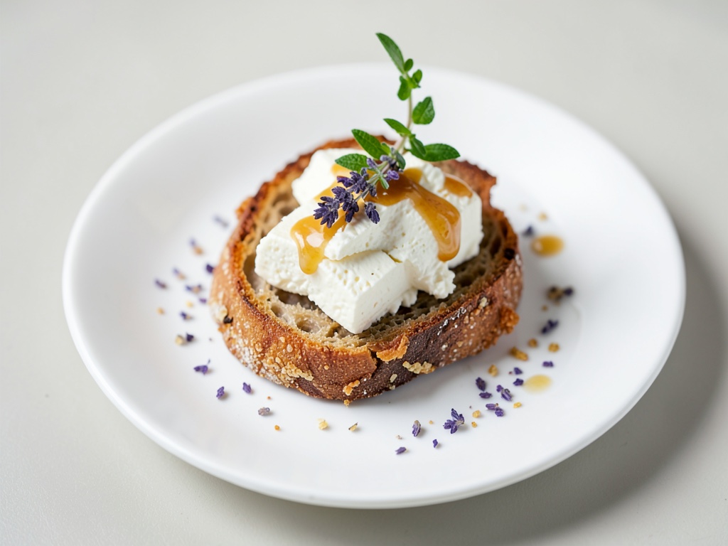 Ciabatta croccante con formaggio di capra e un tocco di miele all'lavanda
