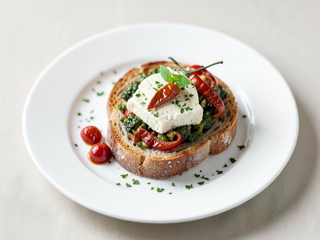 Bruschetta Ciabatta con formaggio di capra e peperoni alla griglia
