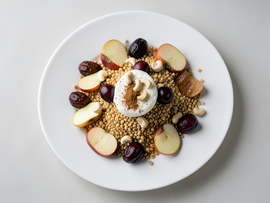 Muesli de trigo sarraceno con manzanas, arándanos y anacardos