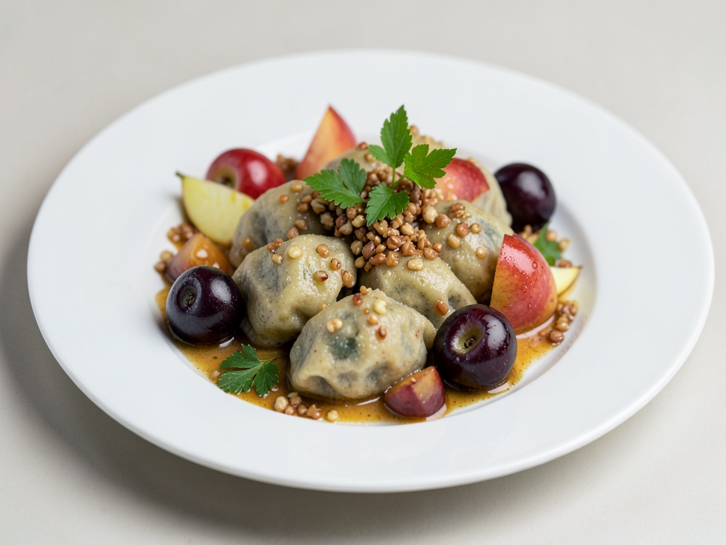 Knödel di grano saraceno con lievito di birra, mele e prugne