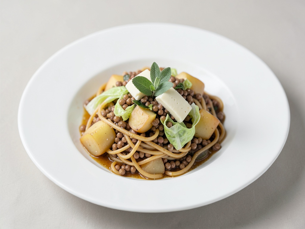 Pizzoccheri con patate, cavolo, formaggio e burro alla salvia