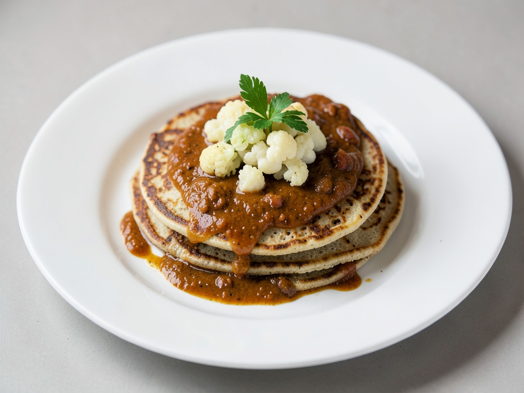 Buchweizen-Pfannkuchen mit Blumenkohl und Curry-Soße