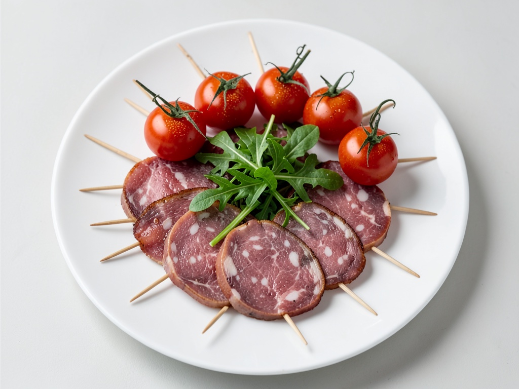 Spiedini con carne affumicata del Grigioni e pomodorini