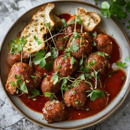 Albóndigas crujientes con salsa de tomate y vino de Oporto