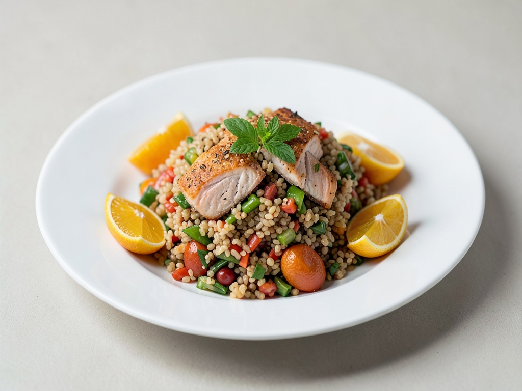 Insalata di salmone e bulgur croccante con arance fresche