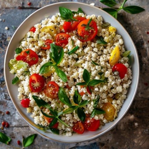 Insalata fresca di bulgur con feta e pomodori