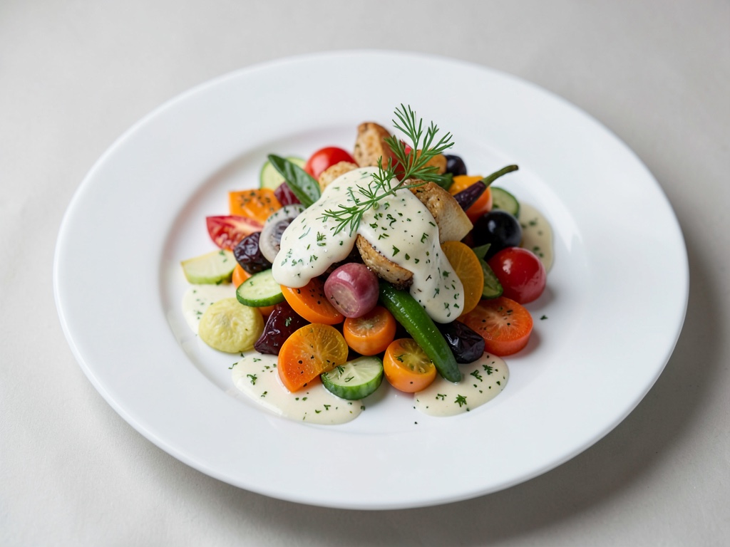 Piatto di verdure miste con salsa alle erbe leggera
