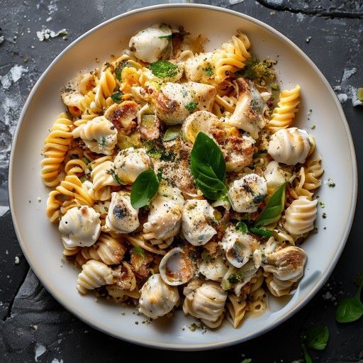 Bunte Nudeln mit Hähnchenbrust und Feta