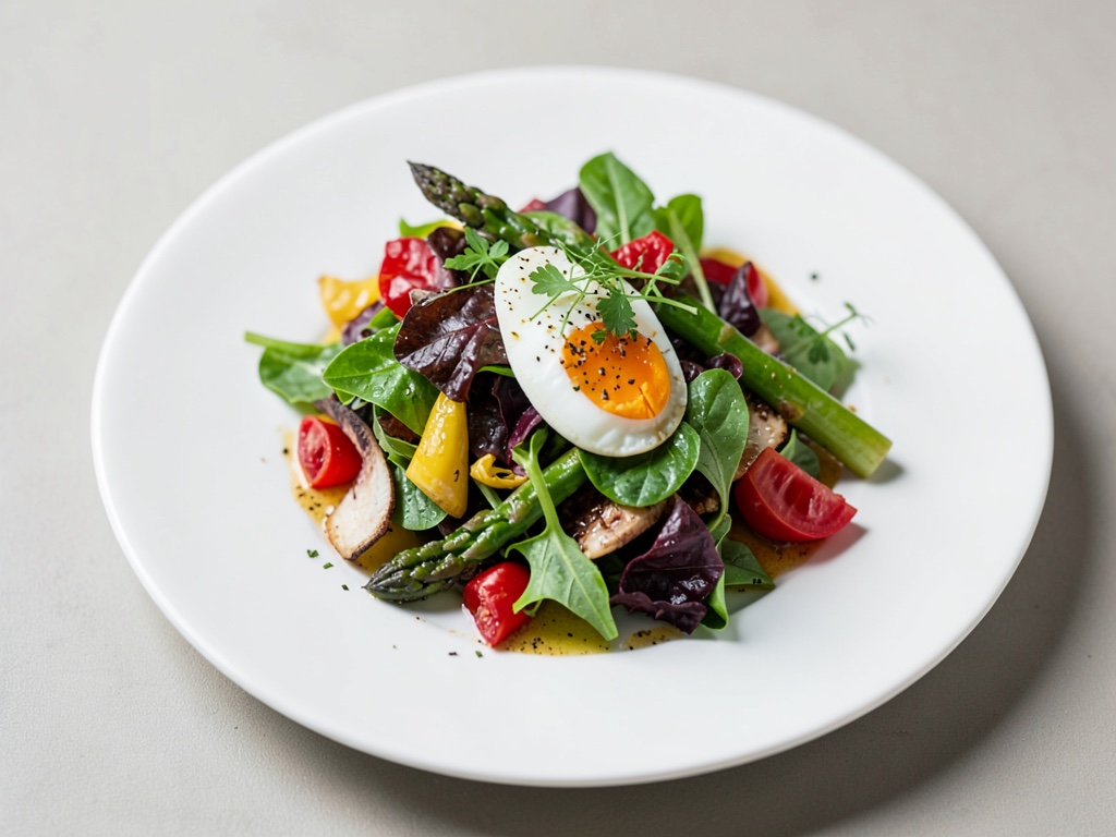 Insalata mista colorata con uova e asparagi