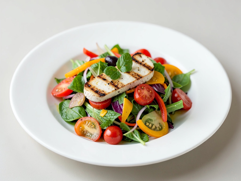Bunter Gemüsesalat mit gegrilltem Halloumi